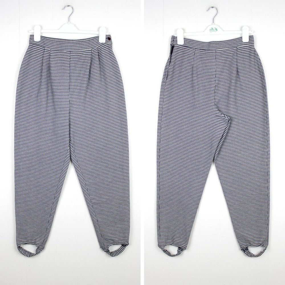 Vintage 80s / 90s Gingham Monochrome Footed Stirrup Trouser Leggings Size 12